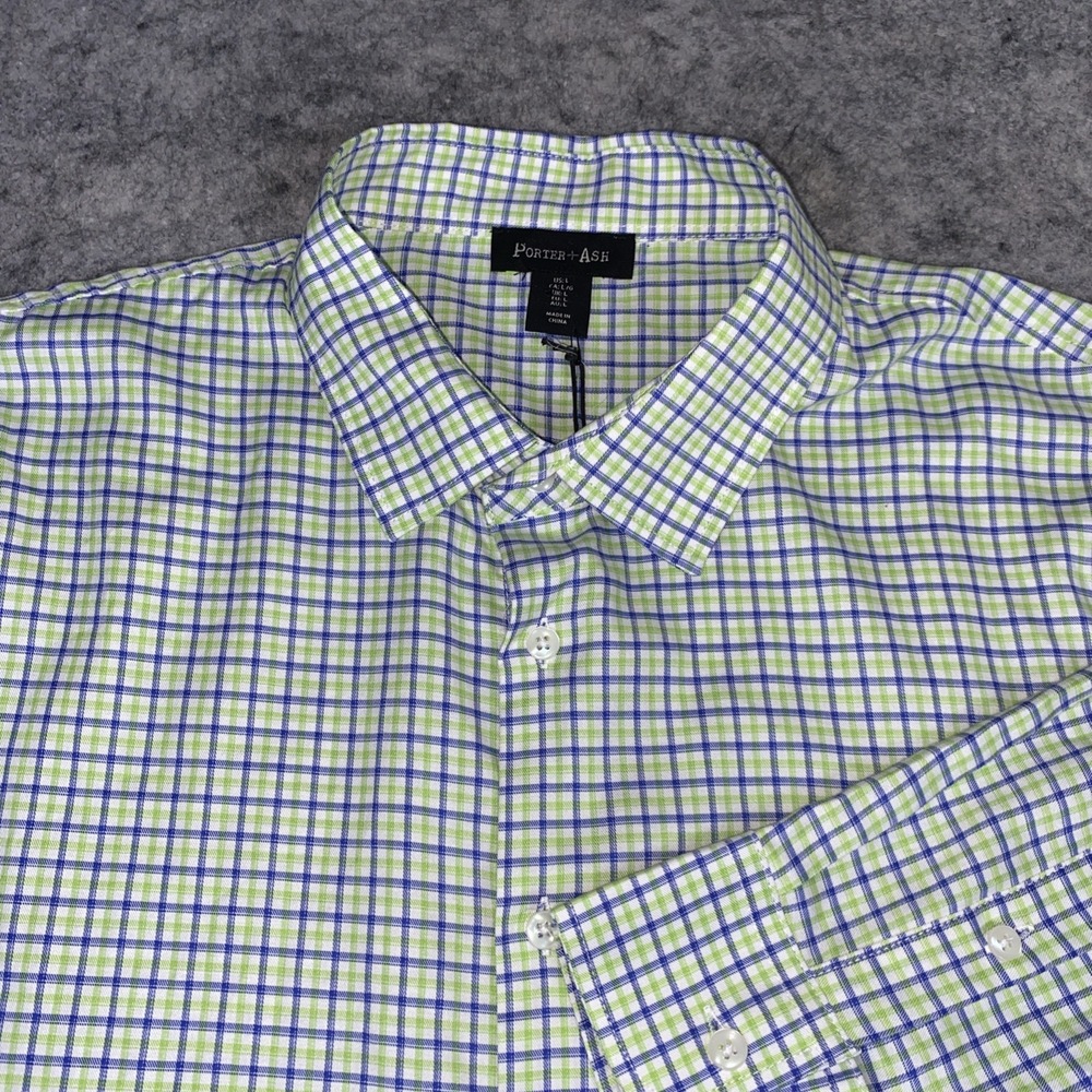 New Porter & Ash Shirt Men's‎ Large Blue/Green Gingham Collared Button-Down